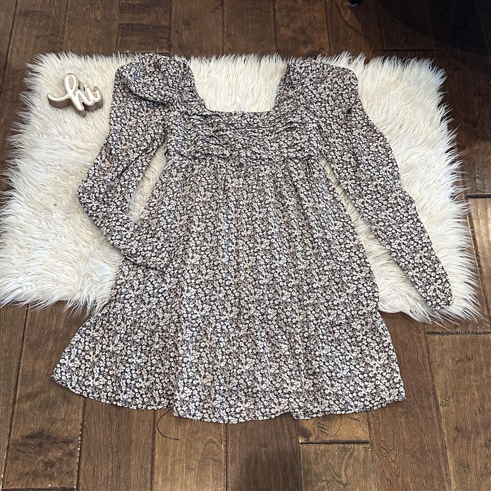 Abercrombie & Fitch Floral Dress Size Medium chiffon Ruffle Babydoll Puff Sleeve